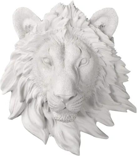 Vista 2 de Wall Charmers - Cabeza de león sintética dorada para colgar en la pared, cabeza de animal de taxidermia sintética de 9 pulgadas, decoración de pared