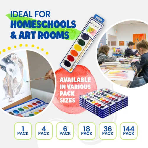 Vista 4 de Juego de pintura de acuarela de 8 colores con pinceles de madera, lavable y no tóxico, ideal para niños, estudiantes y actividades en el aula