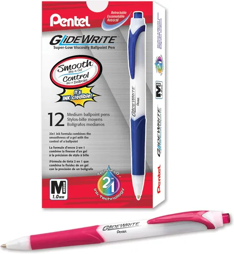 Vista 20 de Bolígrafo Pentel GlideWrite con tinta TechniFlo, (1.0mm) línea media, tinta burdeos, caja de 12 (BX910-BG)