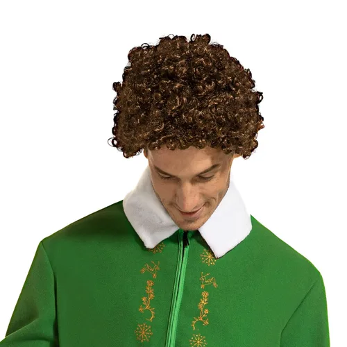 Vista 3 de Peluca de elfo rizado marrón para hombre, disfraz de Halloween, cosplay, pelucas completas, talla única