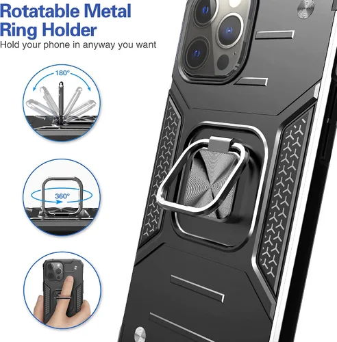 Vista 3 de Funda para iPhone 13 Pro con protector de pantalla, absorción de golpes, resistente, resistente a prueba de caídas, funda delgada con soporte