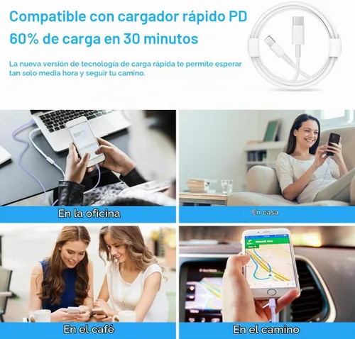 Vista 7 de Cargador para iPhone 14 13 12 de carga rápida de 20 W PD USB C cargador de pared con cable de carga rápida de 6 pies compatible con iPhone Blanco