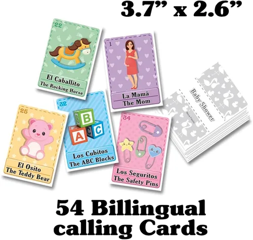 Vista 3 de MoreFiesta Baby Shower Loteria Bingo Bilingüe, Inglés Español, para 20 jugadores