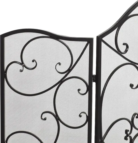 Vista 5 de Deco 79 Pantalla de metal para chimenea, pantalla de 49 x 1 x 36 pulgadas El panel plegable de la guardia 3 de la chispa del fuego de la voluta