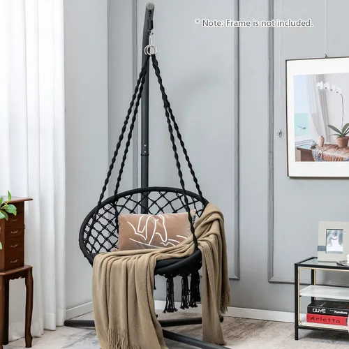 Vista 2 de Tangkula Silla hamaca con cojín, estilo bohemio de macramé con kit de accesorios para colgar y correa, columpio de cuerda colgante para interiores