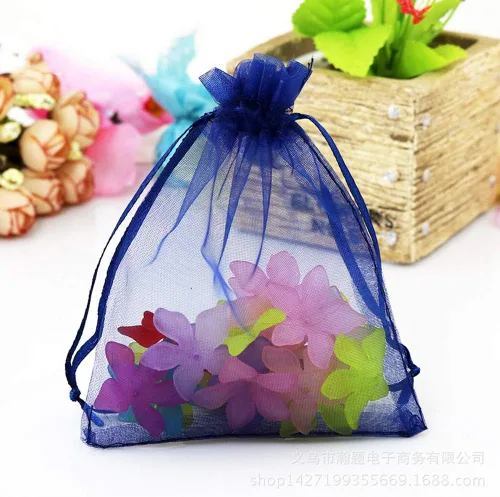 Vista 4 de Stratalife Bolsas de organza de malla de 5 x 7 pulgadas con cordón, 100 Azul marino 5x7 pulgadas