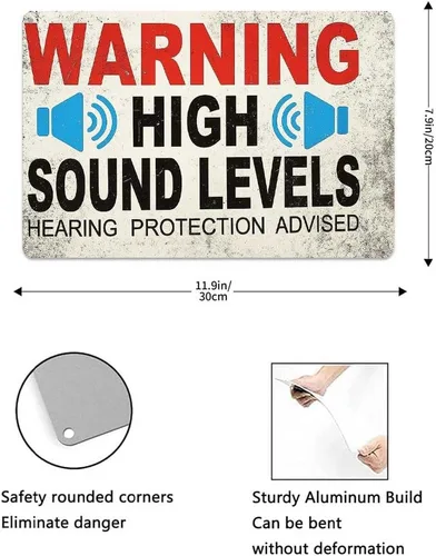Vista 3 de Funny Metal Signs Posters HIGH SOUND LEVELS Sign Wall Art for Yard Sign Outdoor Lawn Garden Home Decor 8X12inch