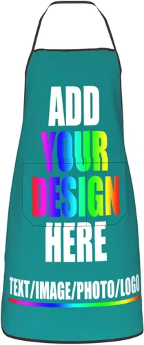 Vista 20 de HooSo Delantal de cocina personalizado, diseño de nombre, logotipo, foto, delantal de poliéster ajustable con dos bolsillos delanteros