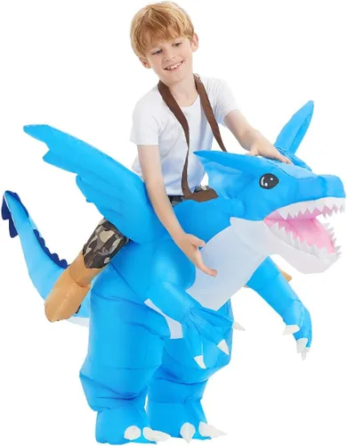Vista 2 de GOOSH Disfraz inflable de dinosaurio para niños, disfraces de Halloween para niños y niñas, divertido disfraz inflable para fiesta de Halloween