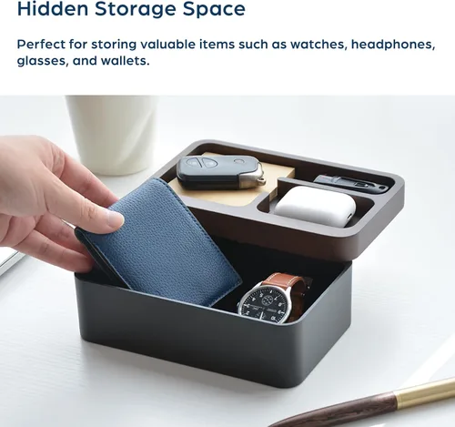Vista 3 de mordeco Revov - Caja de bandeja EDC con tapa giratoria magnética de madera auténtica, mesa de oficina, organizador de equipo EDC, oficina en casa