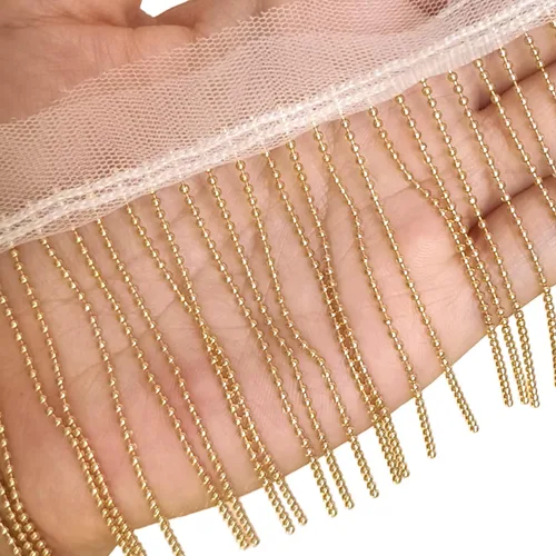 Vista 4 de 1 yarda de aleación de oro con flecos de costura con cuentas de encaje, cadena de borla para accesorios de ropa y decoración de manualidades (dorado)