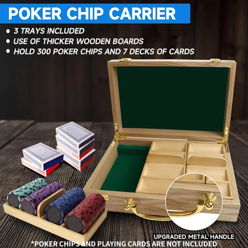 Vista 4 de GSE Games & Sports Expert Estuche de madera para fichas de póquer con 3 bandejas de fichas, capacidad para 300 fichas, soporte para fichas de póquer