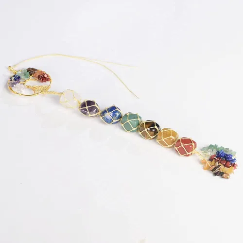 Vista 7 de Árbol de la vida hecho a mano con 7 piedras de chakras, cristales curativos, adorno colgante para decoración del hogar