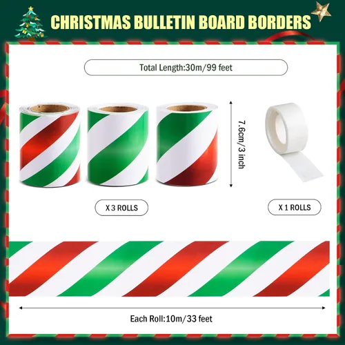 Vista 2 de Tablero de anuncios de Navidad de 99 pies, borde de bastón de caramelo enrollado, borde de anuncios recto, color rojo, blanco, verde, menta
