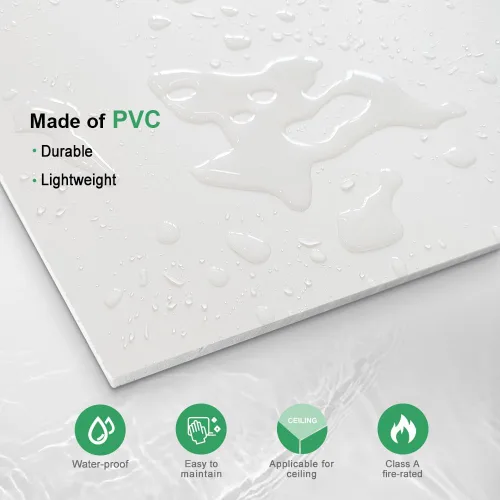 Vista 7 de Azulejo de techo liso blanco de 2 x 2 pies, panel de techo de 24 x 24 pulgadas, impermeable, lavable y resistente al fuego para evitar roturas