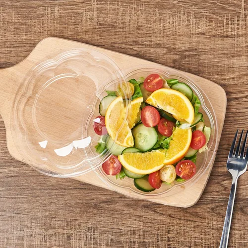 Vista 6 de Paquete de 50 cuencos de ensalada de plástico con tapas, recipiente desechable de 18 onzas para ensalada para el almuerzo, cuencos transparentes