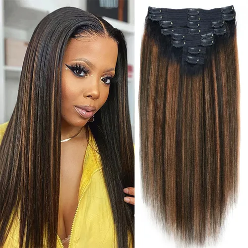 Vista 49 de Extensiones de cabello humano real rizado con clip, 4/27/4, ombré, rizado con clip, para mujer, 3C y 4A (12 pulgadas, #4/27/4)