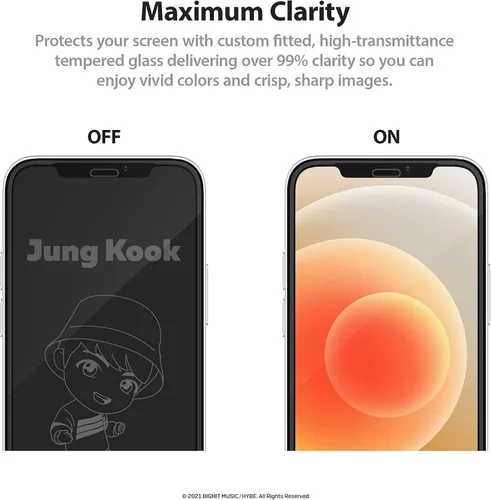 Vista 5 de iFace TinyTAN inspirado en BTS Protector de pantalla de vidrio templado de borde redondo diseñado para iPhone 12 Pro Max (Jung Kook)