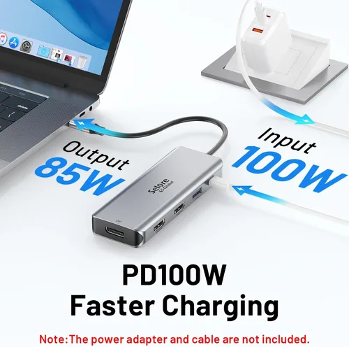 Vista 5 de Estación de acoplamiento USB C Monitor dual, estación de acoplamiento de triple pantalla USB C 9 en 1 a adaptador HDMI dual Displayport SD TF lector
