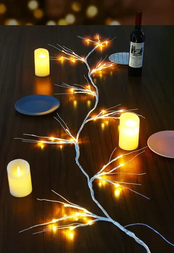 Vista 7 de SULOLI Guirnalda de abedul de Navidad con luces de 6 pies, funciona con 48 LED, funciona con pilas, ramita iluminada con temporizador para Navidad