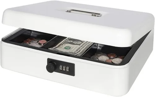 Vista 18 de Decaller Caja de dinero con cerradura de combinación, caja de seguridad de metal pequeña con bandeja de dinero, 7 4/5 x 6 4/5 x 3 3/5 pulgadas