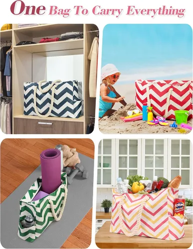 Vista 7 de Allinside Bolsa de playa a rayas onduladas para mujer, bolsa de playa extra grande, impermeable, bolsa de fin de semana para gimnasio, playa