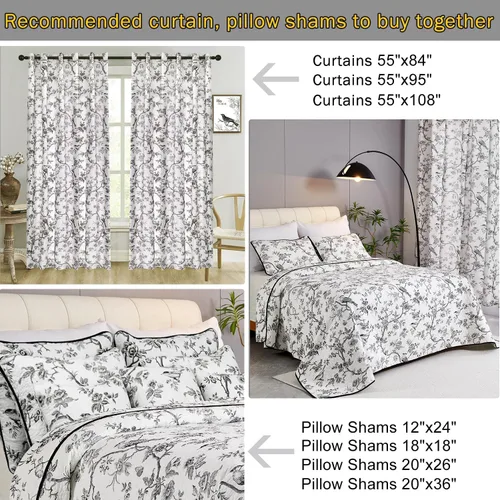 Vista 5 de EVENHUG Juego de edredón 100% algodón tamaño individual con estampado doble de pájaro negro, reversible, ligero, colcha, cubrecama con fundas