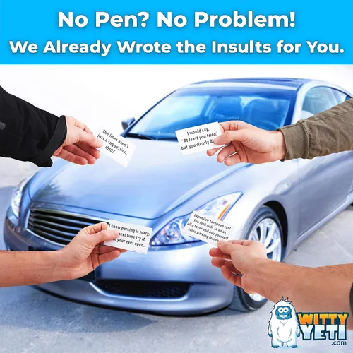 Vista 7 de Witty Yeti Tarjetas de estacionamiento súper divertidas y malas, paquete de 50 unidades. Obtén venganza con notas novedosas para toda la familia.