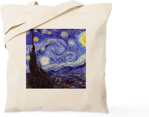Vista 10 de CafePress The Starry Night by Vincent Van Gogh - Bolsa de lona reutilizable de lona beige, Caqui, S
