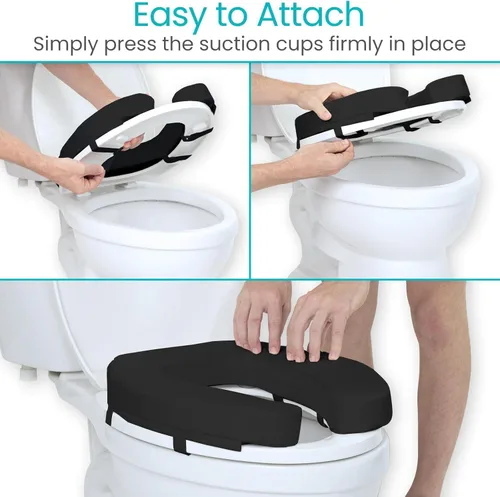 Vista 6 de Asiento de Inodoro Vive (Espuma Acolchada Suave) - Fácil de Limpiar, Acolchado Suave para Baño - Apto para Asientos Estándar y Alargados - Donut