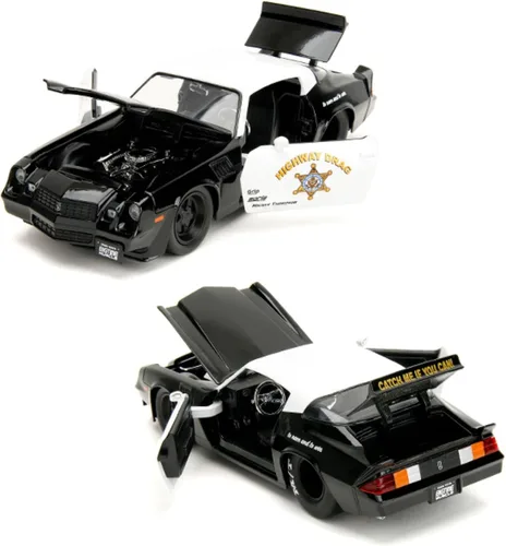 Vista 6 de Jada Big Time Muscle 1:24 1979 Chevy Camaro Z28 - Auto fundido a presión, juguetes para niños y adultos (colores policiales)
