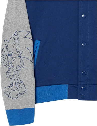 Vista 3 de Sega Boys' Sonic The Hedgehog French Terry Button Up Varsity Bomber Jacket Toddler to Big Kid