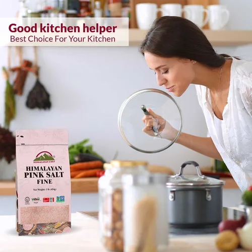 Vista 5 de Himalayan Chef WBM - Sal rosa del Himalaya de grano fino para hornear, cocinar y condimentar, 1 libra/cada paquete de 6