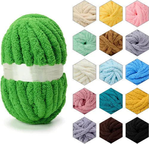 Vista 18 de ERLYEEN Hilo de Chenilla Grueso Súper Voluminoso Suave Espeso Esponjoso Jumbo Gigante Lavable Hilo Grande de Poliéster DIY para Manta de Tejido a