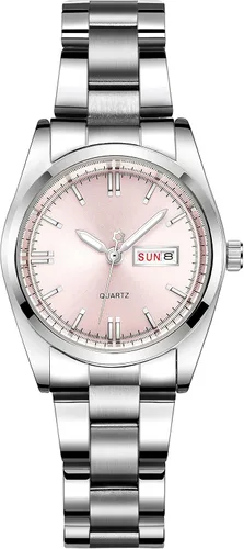 Vista 7 de Reloj de pulsera de cuarzo para mujer, luminoso, resistente al agua, con calendario, reloj de cuarzo de acero inoxidable