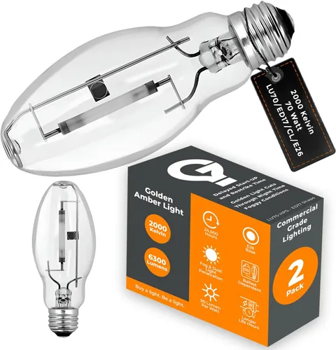 Vista 2 de Bombilla HID de sodio de alta presión de 70 W, base E26, ED17, código ANSI S62, 2000 K, color blanco cálido, acabado transparente, 24000 horas
