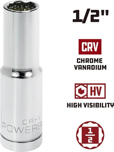 Vista 2 de Powerbuilt 940130 1/2" Dr. 12 Pt. SAE Deep Well Socket, 1/2
