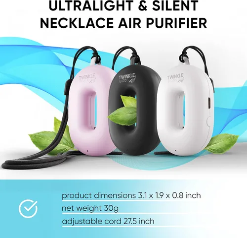 Vista 3 de Collar purificador de aire portátil, ionizador personal portátil, limpiador de aire recargable de tamaño de viaje, elimina el polvo, alérgenos