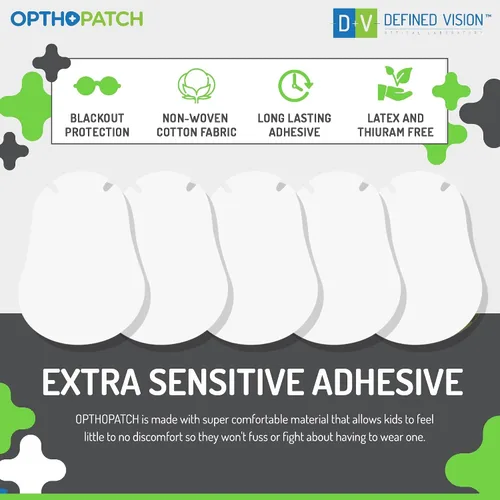 Vista 3 de Opthopatch Parches para ojos para bebés, adhesivo extra sensible, blanco liso, 100 unidades + 3 gráficos de recompensa