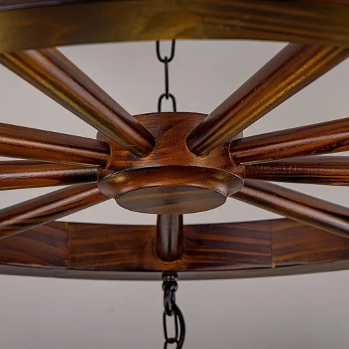 Vista 4 de Wellmet Candelabro de granja para comedor de 30 pulgadas, 9 luces rústicas de madera para sala de estar, accesorio colgante vintage para colgar