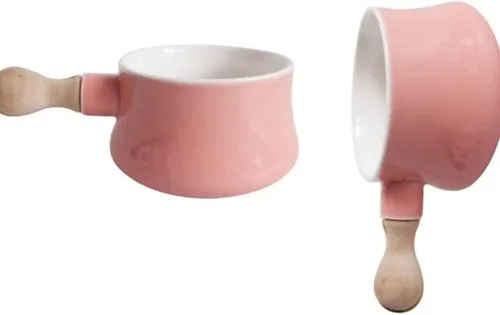 Vista 6 de qiuqiu Olla de leche esmaltada con mango de madera antiadherente de cerámica mini olla calentador de mantequilla sartén vaporera para sopa Rosa