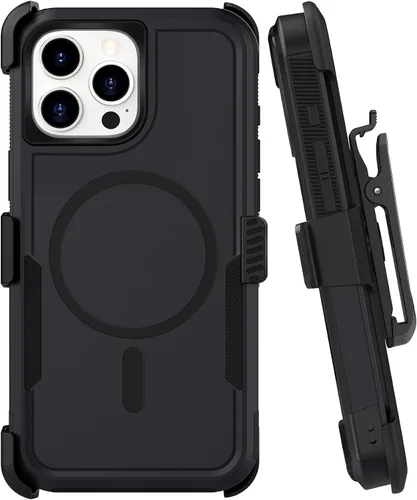 Vista 16 de Funda con clip para cinturón compatible con iPhone 12 Defender con soporte giratorio de 360°, protección resistente anticaídas y golpes, color negro