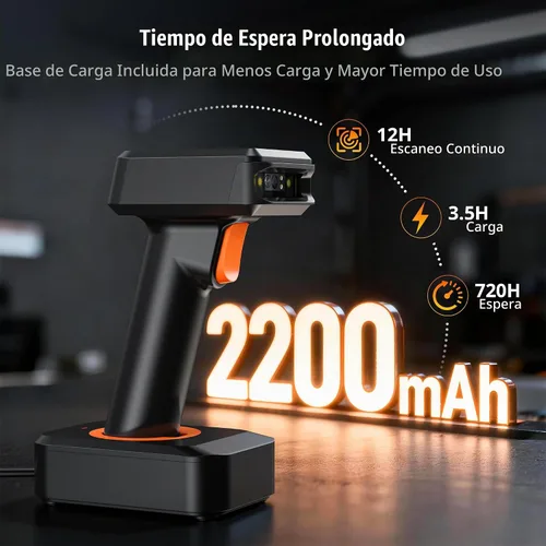 Vista 3 de Tera Pro 1D 2D QR Escáner de código de barras inalámbrico con pantalla de visualización del nivel de batería, visualización del tiempo, funciona