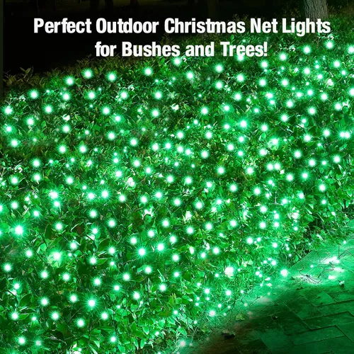 Vista 5 de Red de luces LED verdes de Navidad para exteriores, 120 LED de 6 x 5 pies, tira de luces de malla conectables para exteriores e interiores
