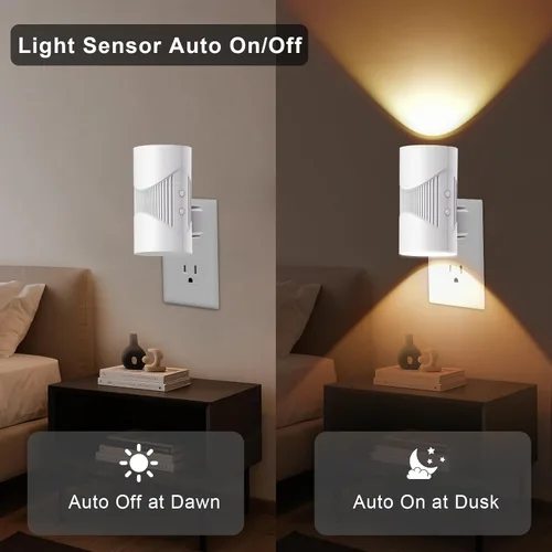 Vista 2 de easuntec Luz Nocturna, Luces Nocturnas Enchufables en la Pared, Luz Nocturna LED Cálida, Sensor de Luz de Atardecer a Amanecer, 3 Modos de Luz