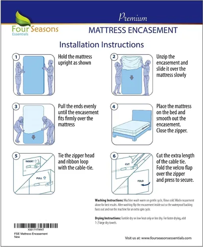 Vista 8 de Four Seasons Essentials Paquete - 3 artículos: protectores de almohada impermeables tamaño queen (2 piezas) + protector de colchón Queen