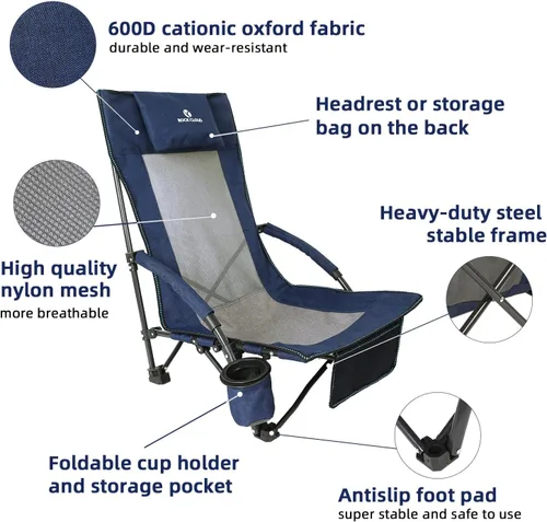 Vista 4 de ROCK CLOUD Silla de playa plegable portátil Sillas bajas para acampar Césped de Campamento Senderismo Deportes