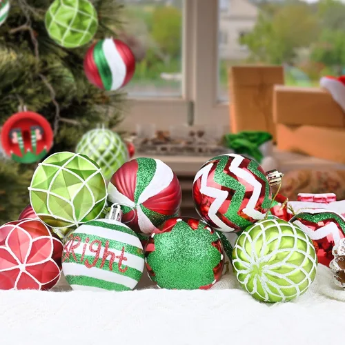 Vista 5 de 16 piezas de esferas decorativas de Navidad - Adornos de bolas rojas, verdes y blancas de 2.36", decoración navideña irrompible para árbol