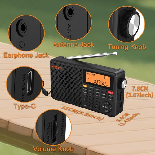Vista 7 de XHDATA D109WB Radio Meteorológica Portátil AM/FM/SW/LW/WB de Onda Corta con Alerta NOAA, Operada por Batería, Excelente Sonido, Altavoz Inalámbrico