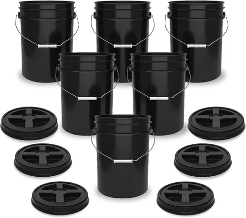 Vista 42 de ePackageSupply - Cubo de 5 galones, grado alimenticio, sin BPA, color negro y negro, 1 unidad Negro/Negro